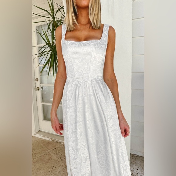 SHOW ME YOUR MUMU Weddings Nina Midi Dress Luxe White Rose Size Small NWOT $218 - Picture 2 of 15